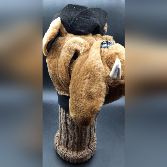 NEW Bulldog Golf Club Cover Plush Smoking Studded Black Collar Black Hat - Picture 2 of 9